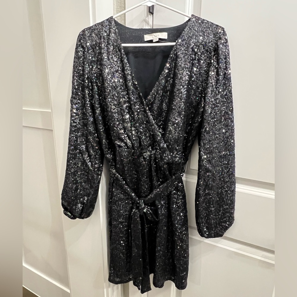 NWT Ann Taylor LOFT Black Sequin Wrap Dress - Perfect for the holidays!